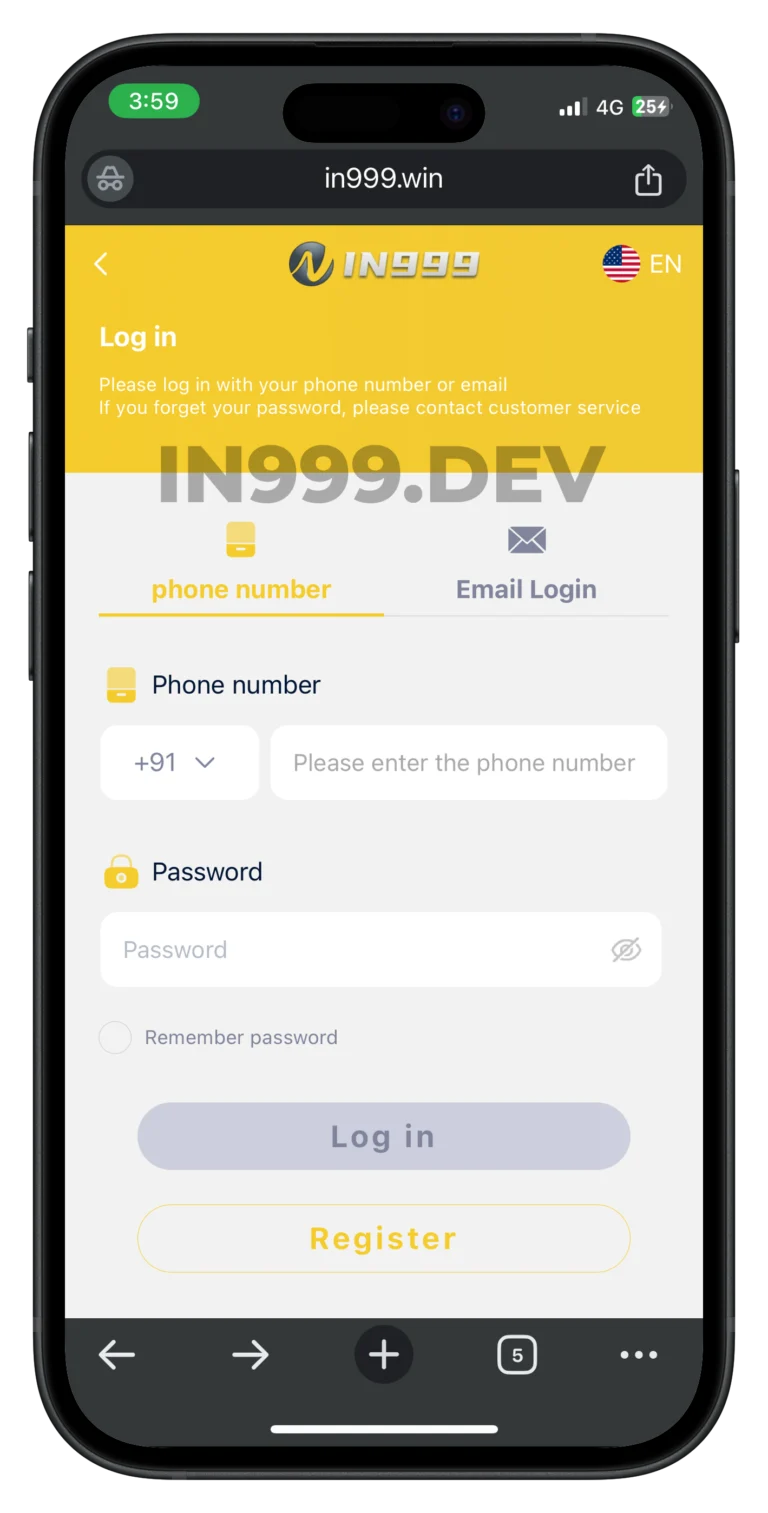 Login page view